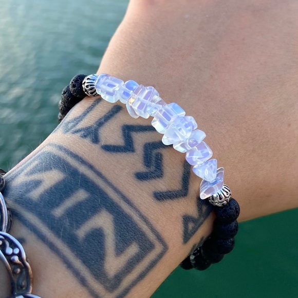 🔴 Opalite & lava rock bead stack bracelet - Picture 6 of 12